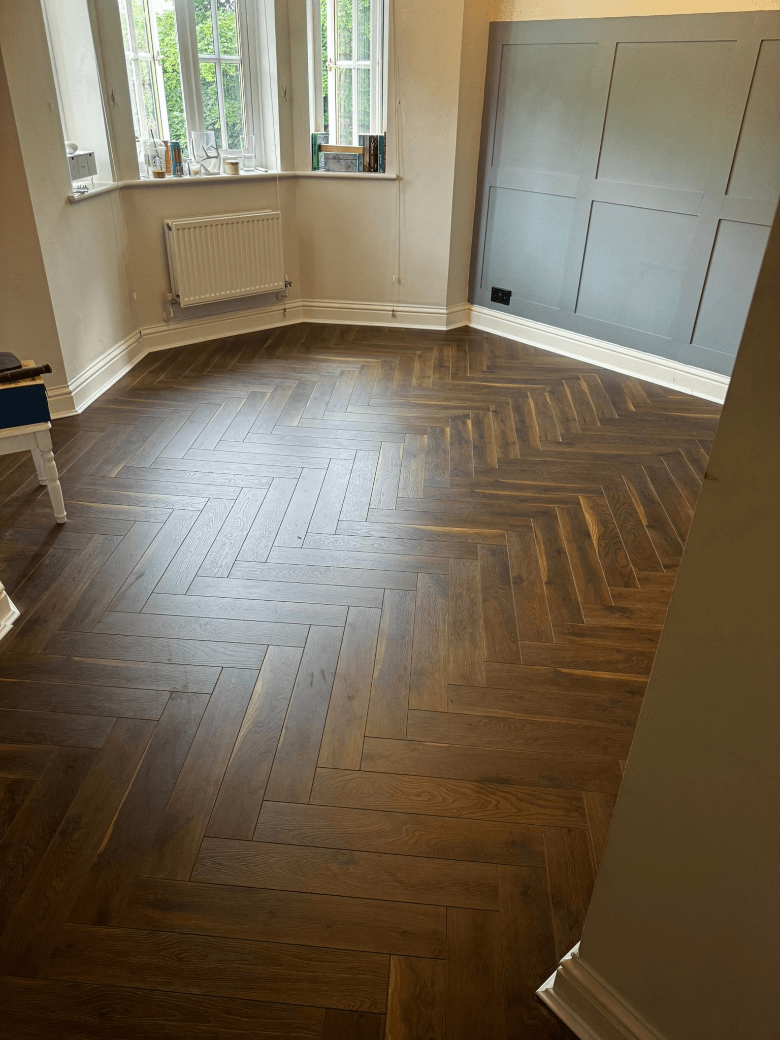 Herringbone hardwood floor installation